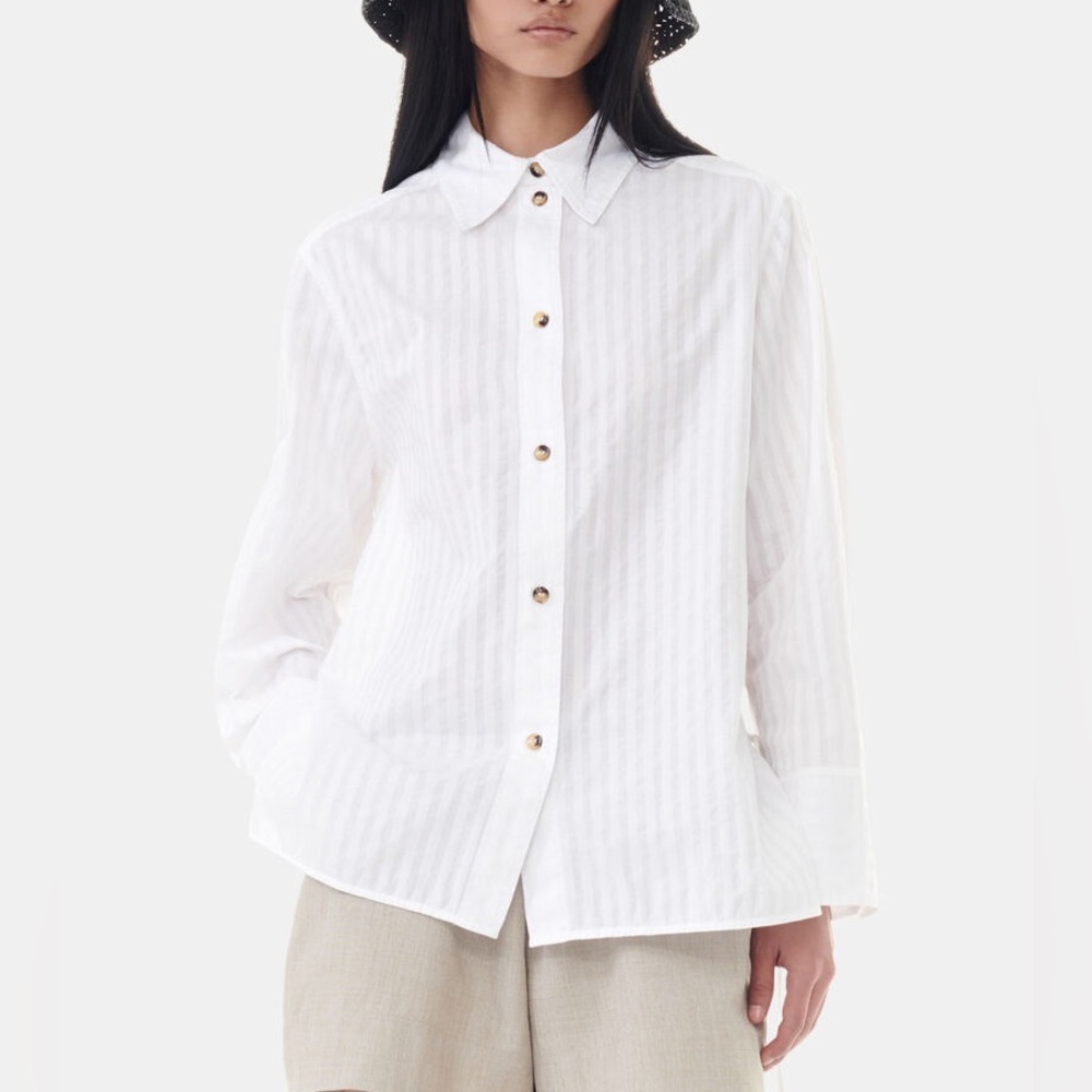 Ganni WHITE TONAL STRIPE OVERSIZED SHIRT size 0